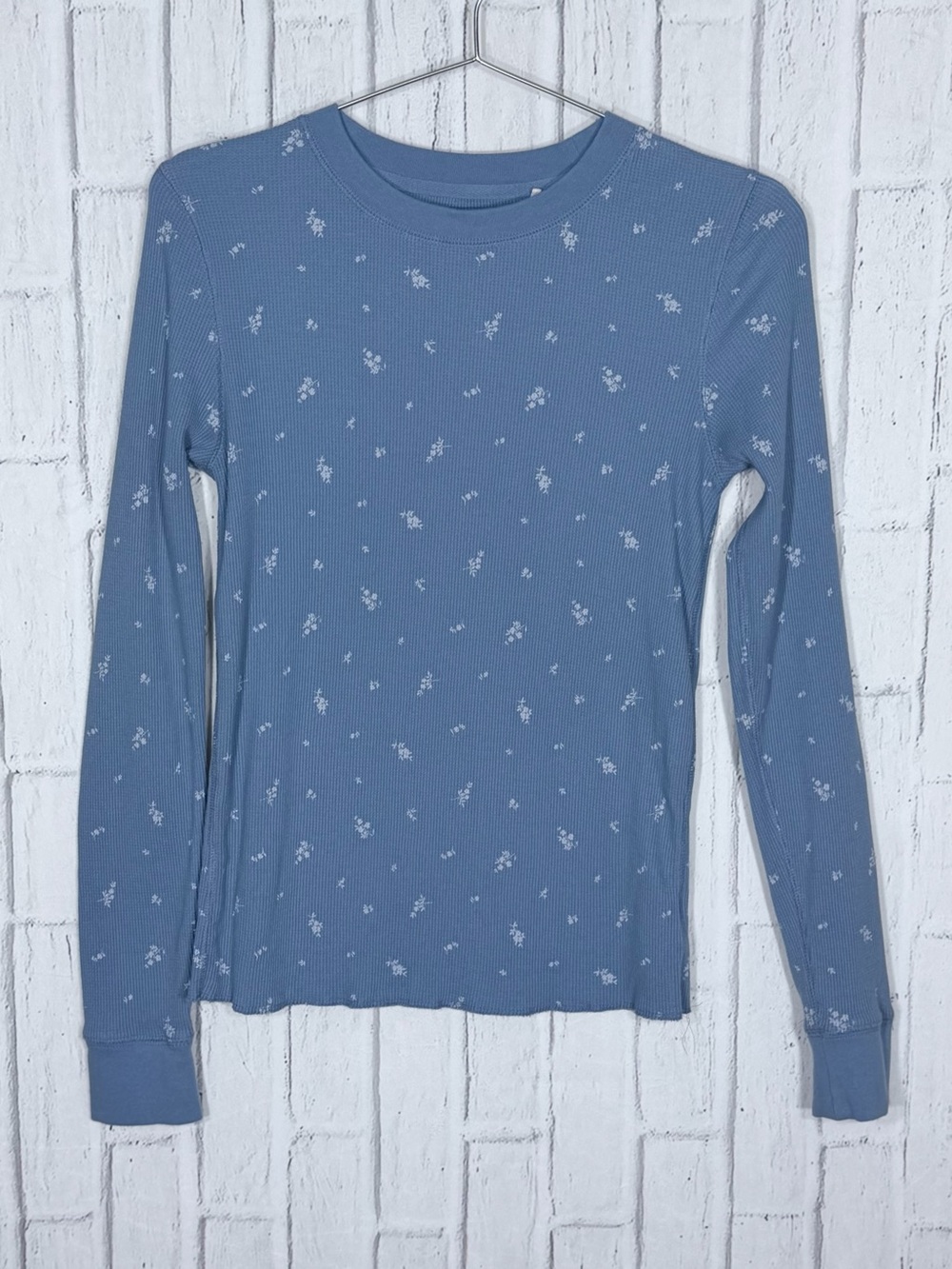Alpine Design Organic Cotton Waffle Knit Floral Long Sleeve Top | Blue | Medium